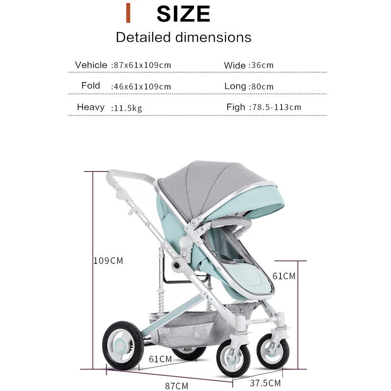 BETSOCCI high view baby stroller bidirectional reclinable baby wheelchair baby four-wheeled wheelbarrow