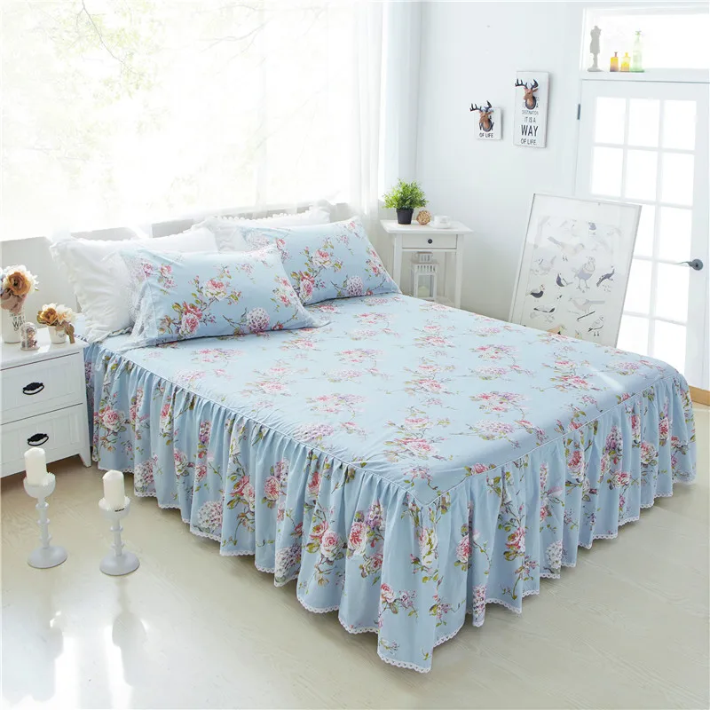 

New pastorale ruffle lace bedding set elegant princess bedding matching duvet cover flower queen king size bedspread bed skirt