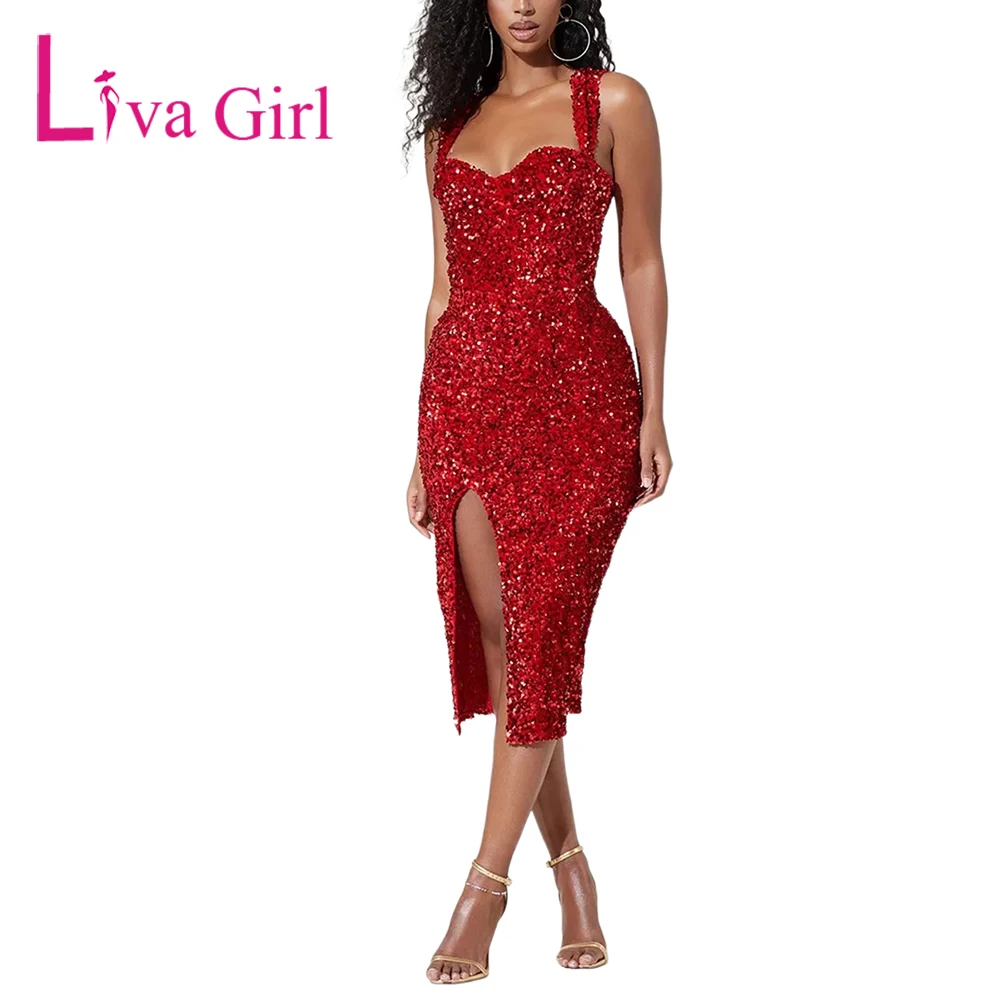 

Сексуальное вечернее платье миди LIVA GIRL с лямкой на шее, разрезом и запахом, женское вечернее платье без рукавов, женские платья на молнии с о...