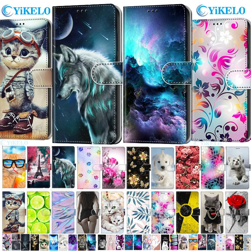 Leather Flip Phone Case For Samsung Galaxy A6 A7 A8 A9 2018 A3 A5 2016 A310 Flower Dog Cat Wallet Card Holder Stand Book Cover