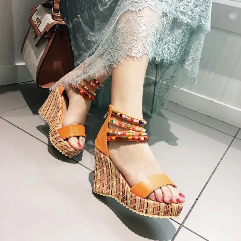 Женские ковбойские босоножки на танкетке Нескользящие износостойкие сандалии в