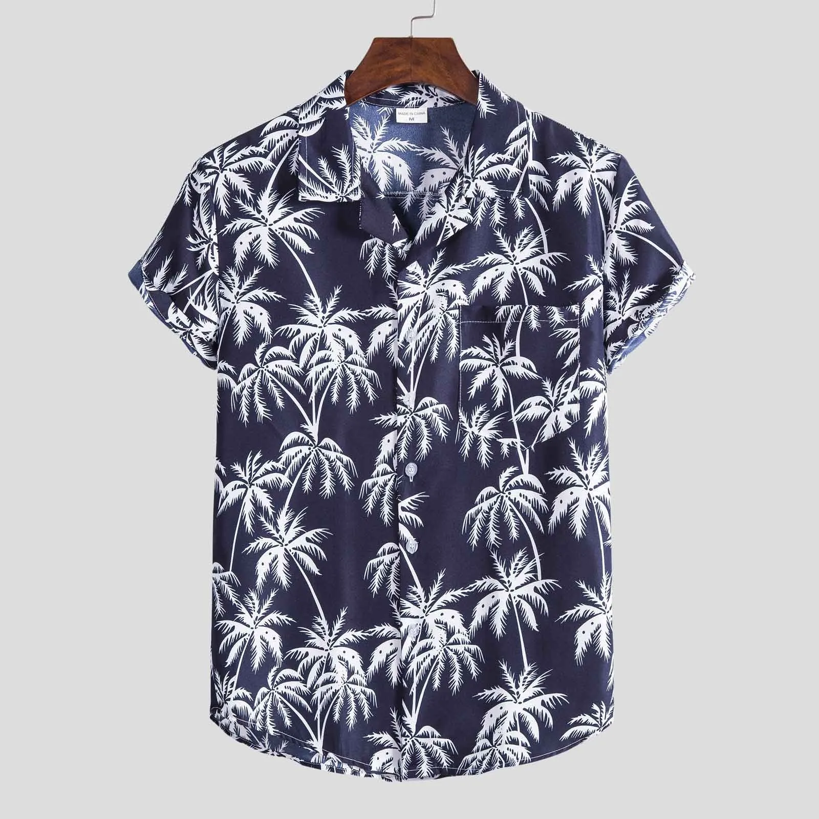 Men's Short-sleeved Hawaiian Shirts Men's Shirts Summer vintage folk print lapel shirt top Loose casual shirt