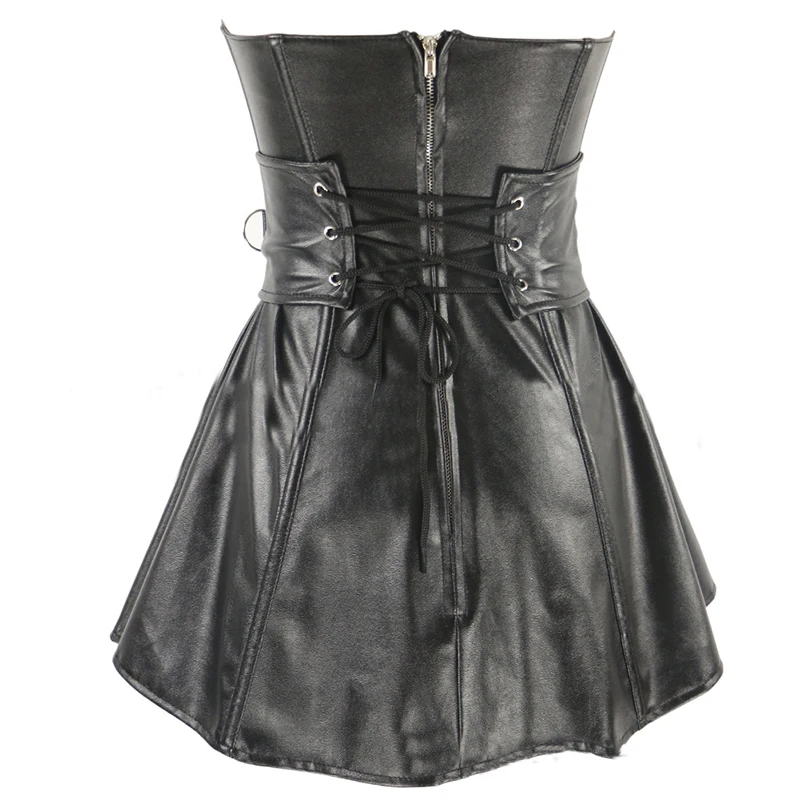 

Leather Corsage Faux Steampunk Corset Sexy Bustier Overbust Waist Trainer Cincher Black Vintage Gothic korse Body Shaper Dress