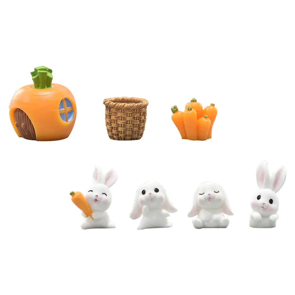 

7pcs Resin Craft Rabbit Model Mini Scene Rabbit Model Static Animal Model