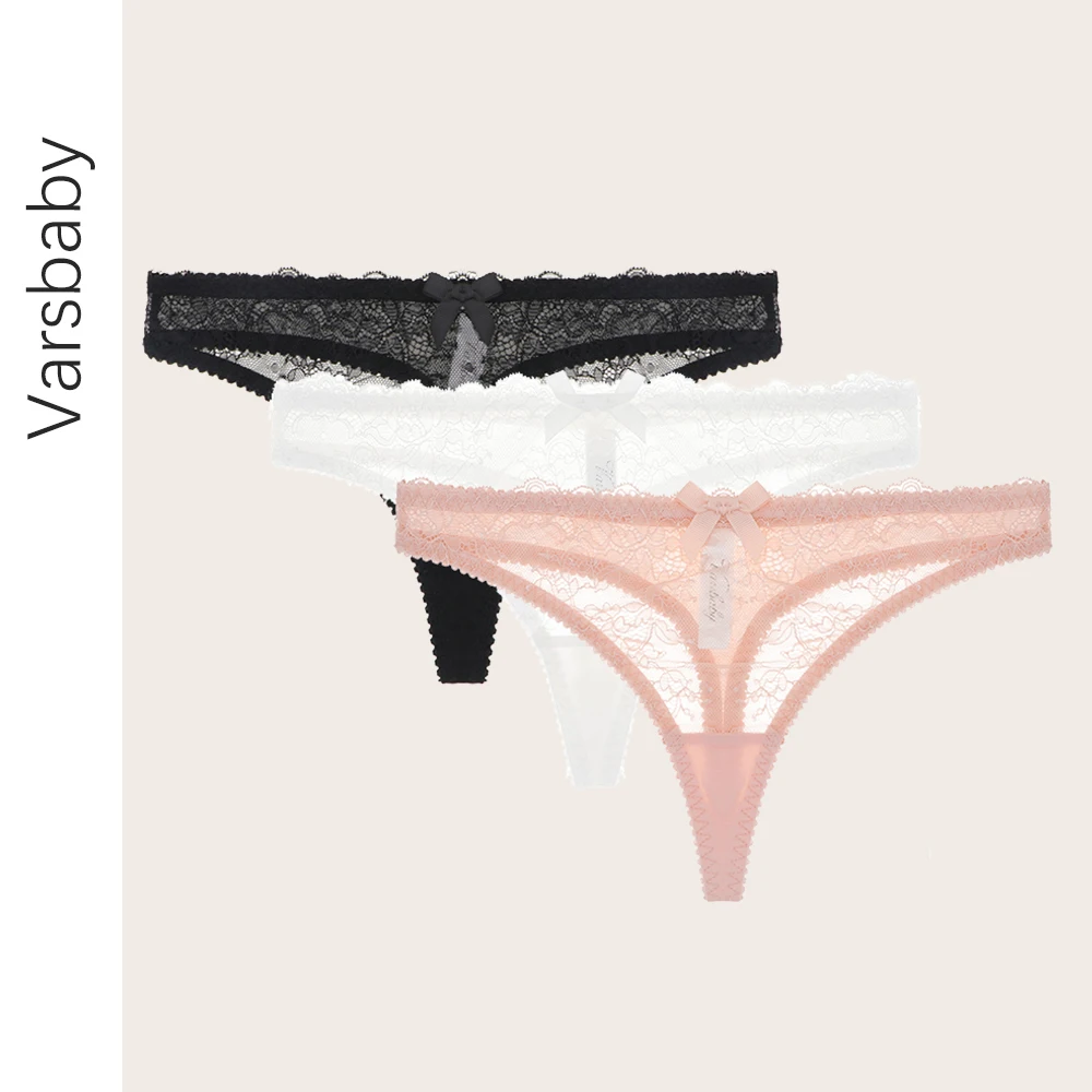 

Сексуальные кружевные стринги Varsbaby 3 шт./Лот, Прозрачное нижнее белье с бантом, женские трусики с заниженной талией