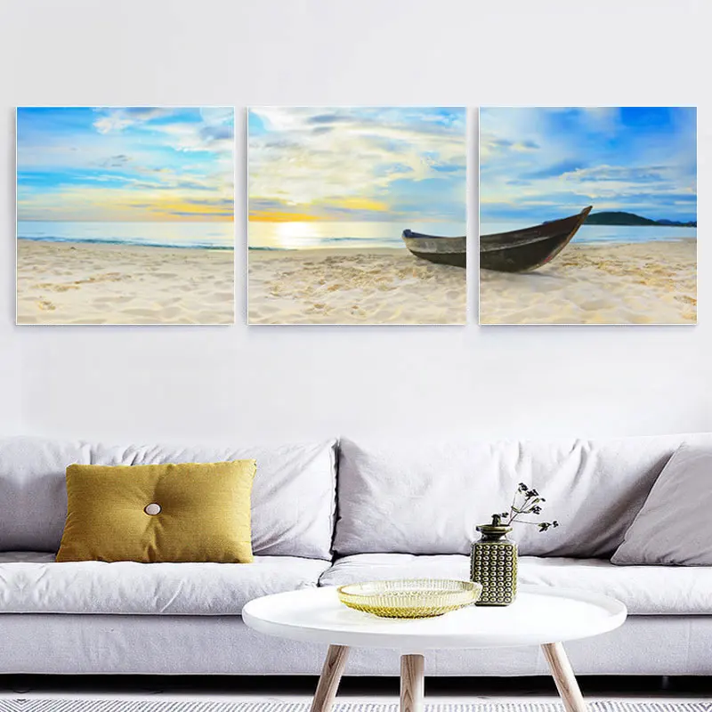 Пляжные пески холст картины лодки живопись рассвет на море утро морской Wall Art Для