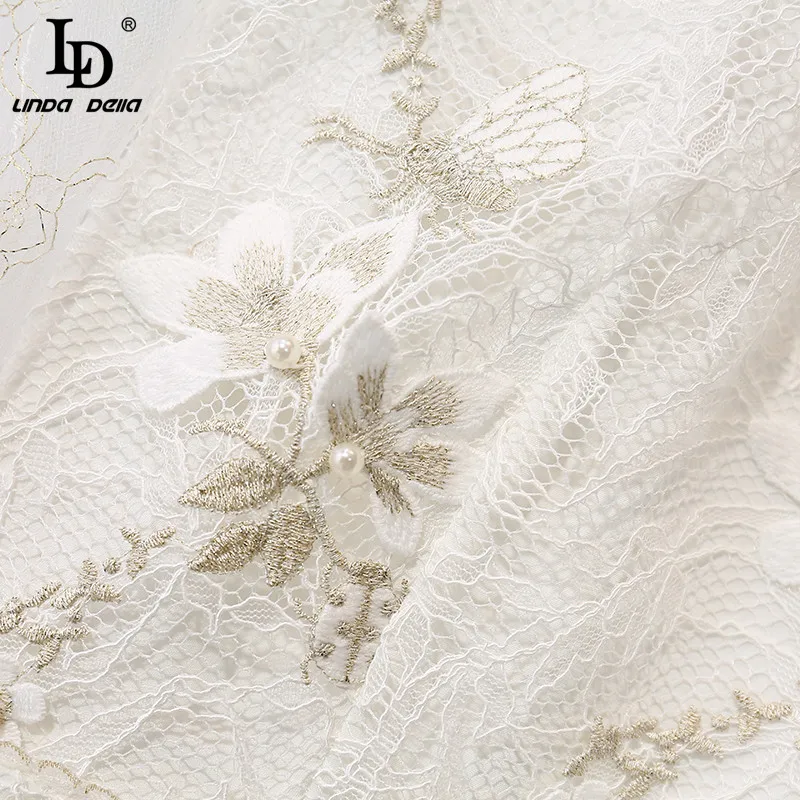 

LD LINDA DELLA 2021 Fashion Runway Summer Mini Dress Women Elegant Mesh Flare Sleeve Lace Patchwork Vintage Party Dress Vestidos