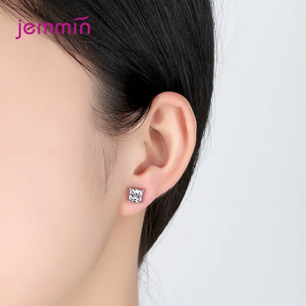 

Big Sale! Exquisite 925 Sterling Silver Jewelry Accessories Geometric Square Multi-Size 5-8mm 4 Claws CZ Zirconia Stud Earrings
