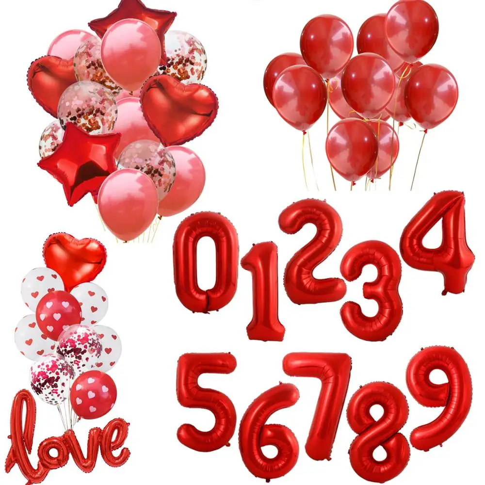 40 inch Red Number Foil Balloons 0 1 2 3 4 5 6 7 8 9 Happy Birthday Party Balon Adult/Kid Baby Shower/Wedding Decoration Ballon