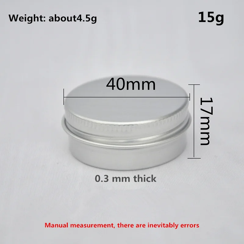 

Круглая банка для крема, 15 г, оловянные контейнеры для косметического бальзама для губ, емкость для маникюра, многоразовая бутылка, крышки с винтовой резьбой, пустые алюминиевые банки