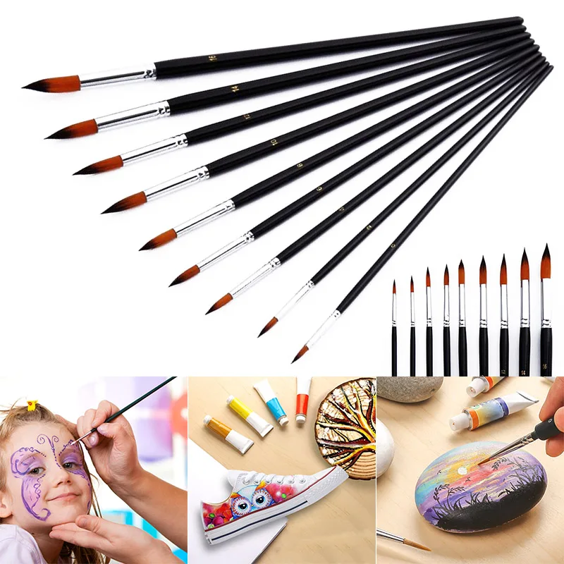 Набор кистей для рисования круглых акриловыми акварельными масляными красками 9