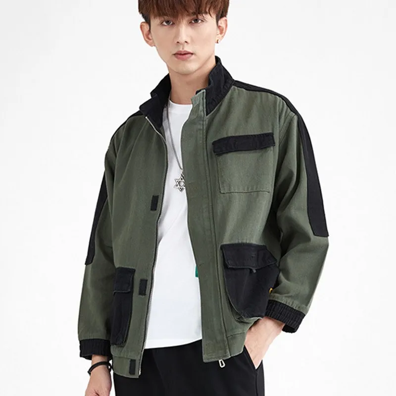 Куртка мужская джинсовая со вставками верхняя одежда из денима с карманами