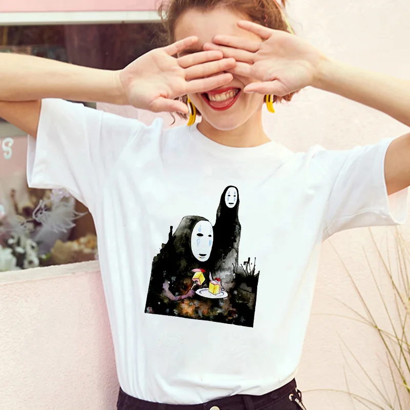 Футболка женская с принтом Los топ без лица японским аниме рисунком белый в стиле
