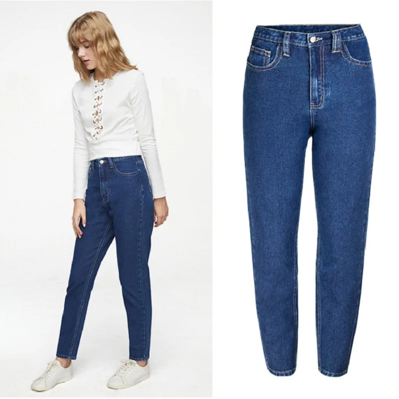 Новые корейские модные прямые джинсы с высокой талией для женщин большого