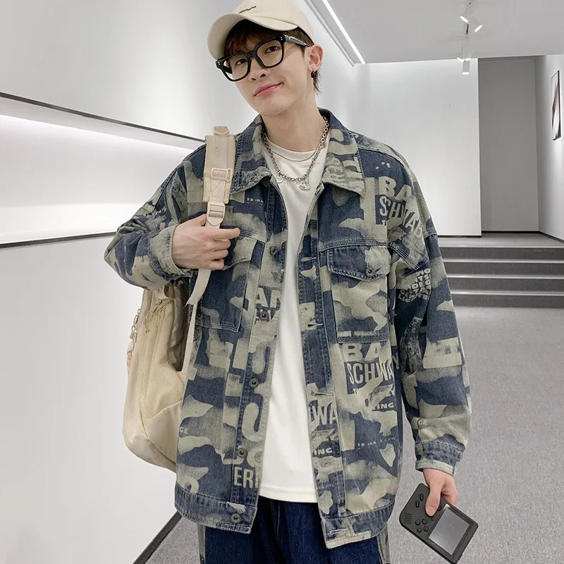 

2021 Autumn and Winter New Men's Casual Denim Jacket Loose Trend Street Ruffian Handsome Hong Kong Style Tooling Jacket