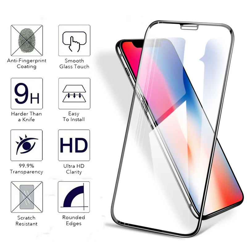 9D Защитное стекло для apple iphone X 6 7 8 plus xr xs max Закаленное пленка aphone tremp 7plus защита