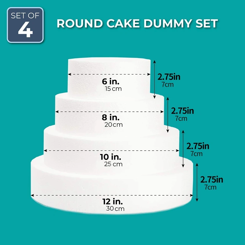

4 Pack Foam Cake Dummy for Decorating and Wedding Display,Sculpture,Modeling DIY Arts,Kids Class,Floral