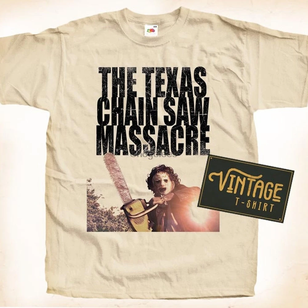 Винтажная Футболка Техасская цепная пила бойня V1 естественный цвет для мужчин