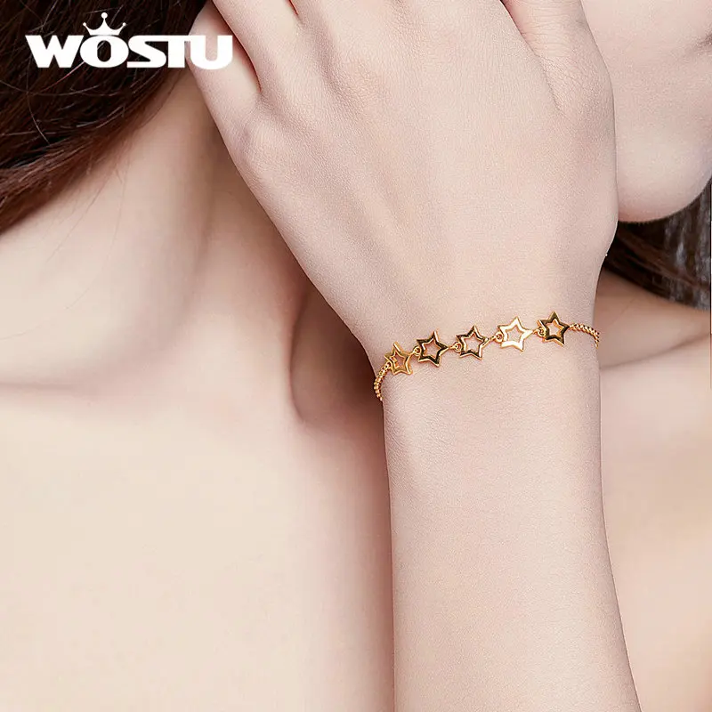 Женский браслет из серебра 925 пробы с яркими звездами | Украшения и аксессуары