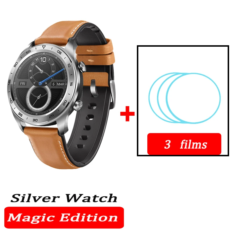 silver n 3 films Huawei часы magic Honor часы Magic SmartWatch сердечного ритма водонепроницаемый трекер сна трекер работы - Цвет: silver n 3 films
