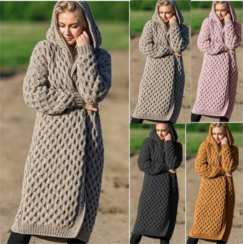 Женский вязаный кардиган зима 2019 повседневный теплый однотонный длинный женский