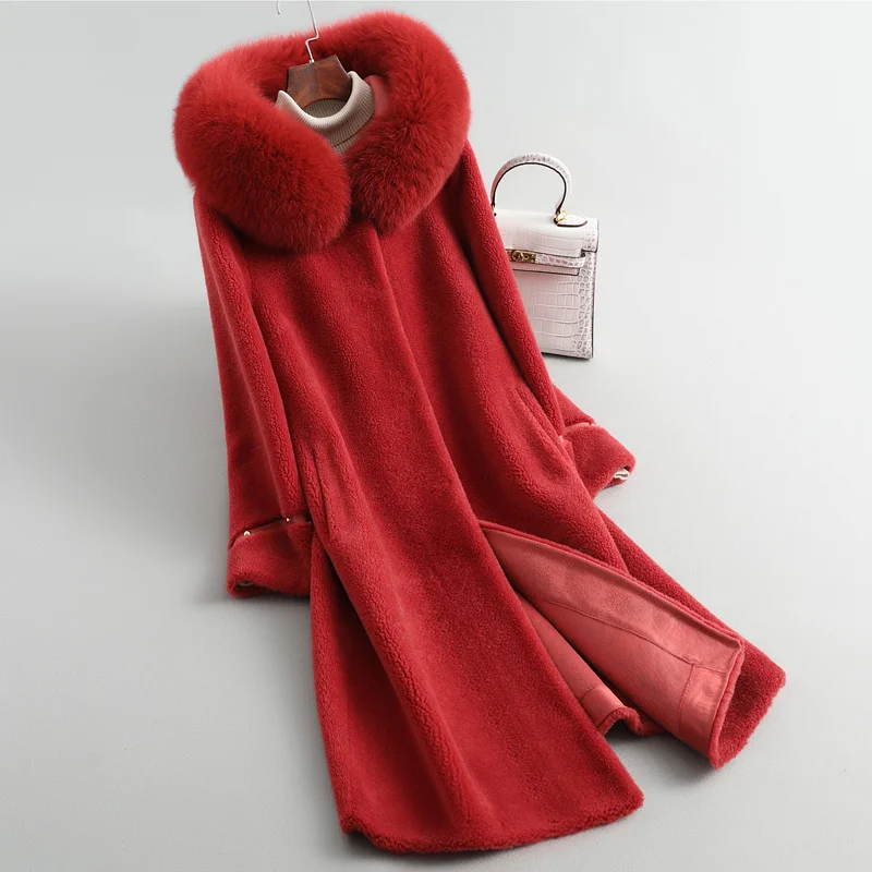 

Женское пальто из натурального меха 100% шерсти, Женская куртка, зимняя одежда, модные пальто с капюшоном и воротником из лисьего меха, Ropa De Mujer...