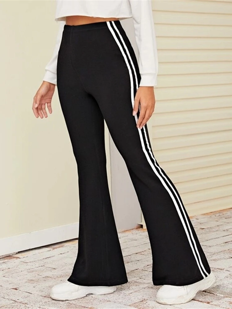

High Waist Pants For Ladies 2021 Summer Fashion Outfits Side Stripe Trousers Flare Women Casual Bottoms Y2k Aesthetic Clothing