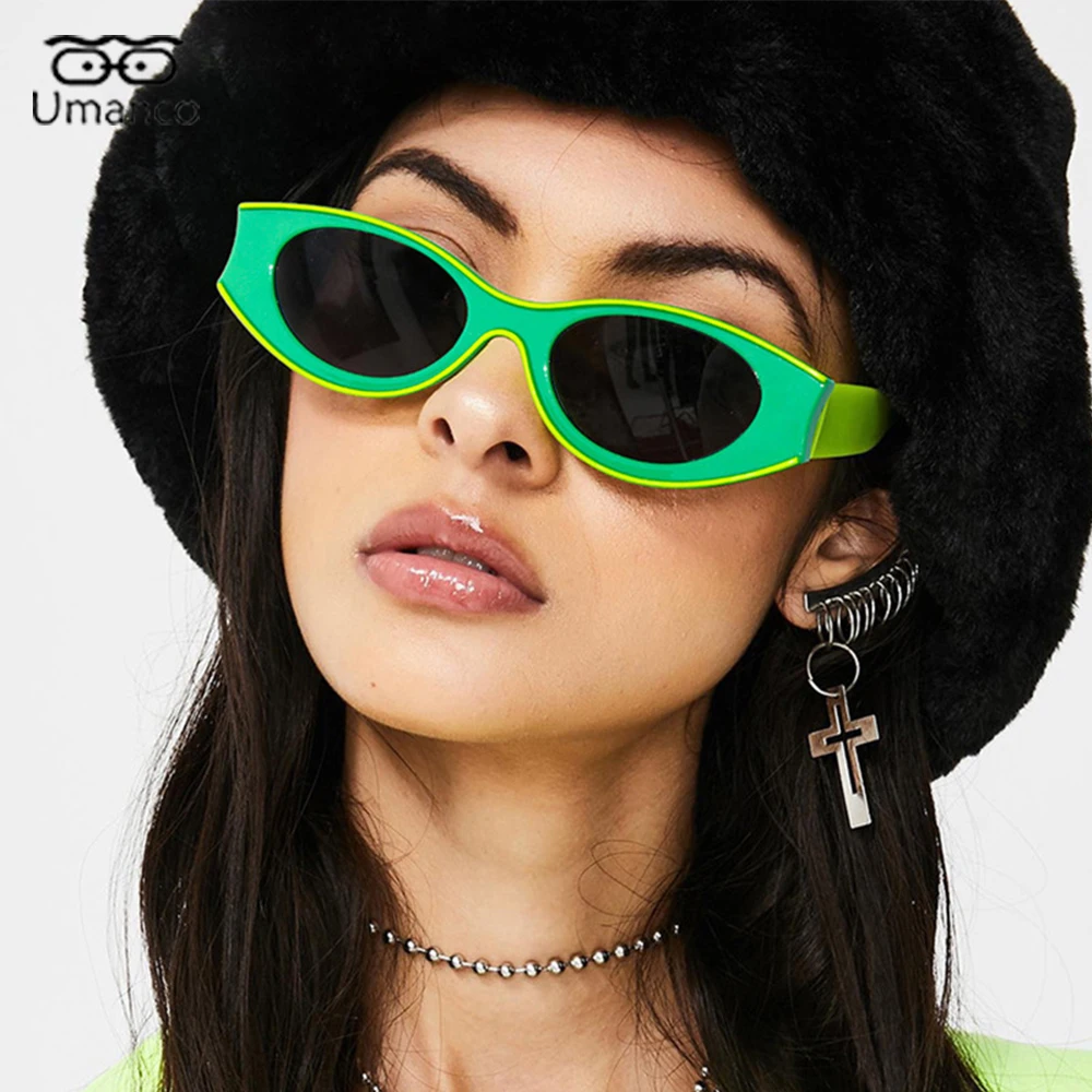 

2021 Fashion Sunglasses for Women White Black Green Frame PC Oval Sun Glasses Ladies Beach Travel Mountain Ocean Eyewear Gift