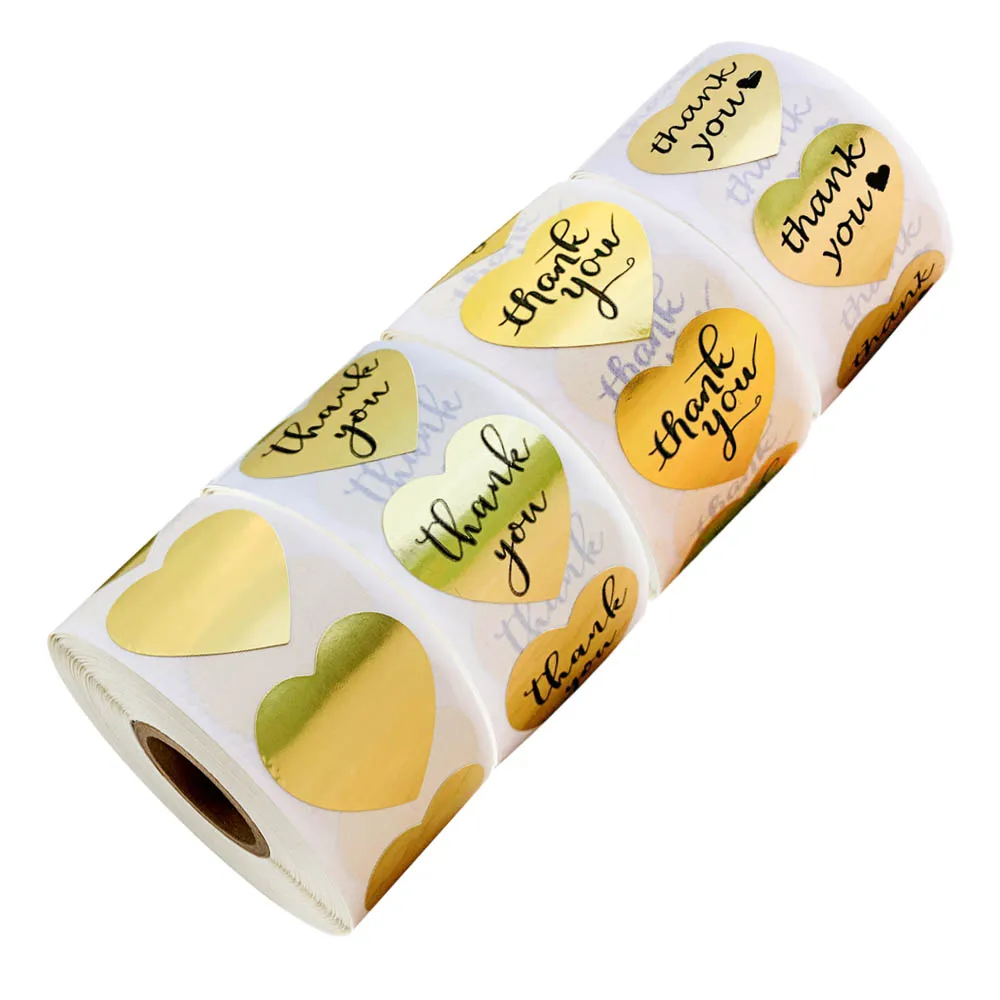 4 в форме сердца Золотые благодарим вас наклейки этикетки для печати 500 этикеток