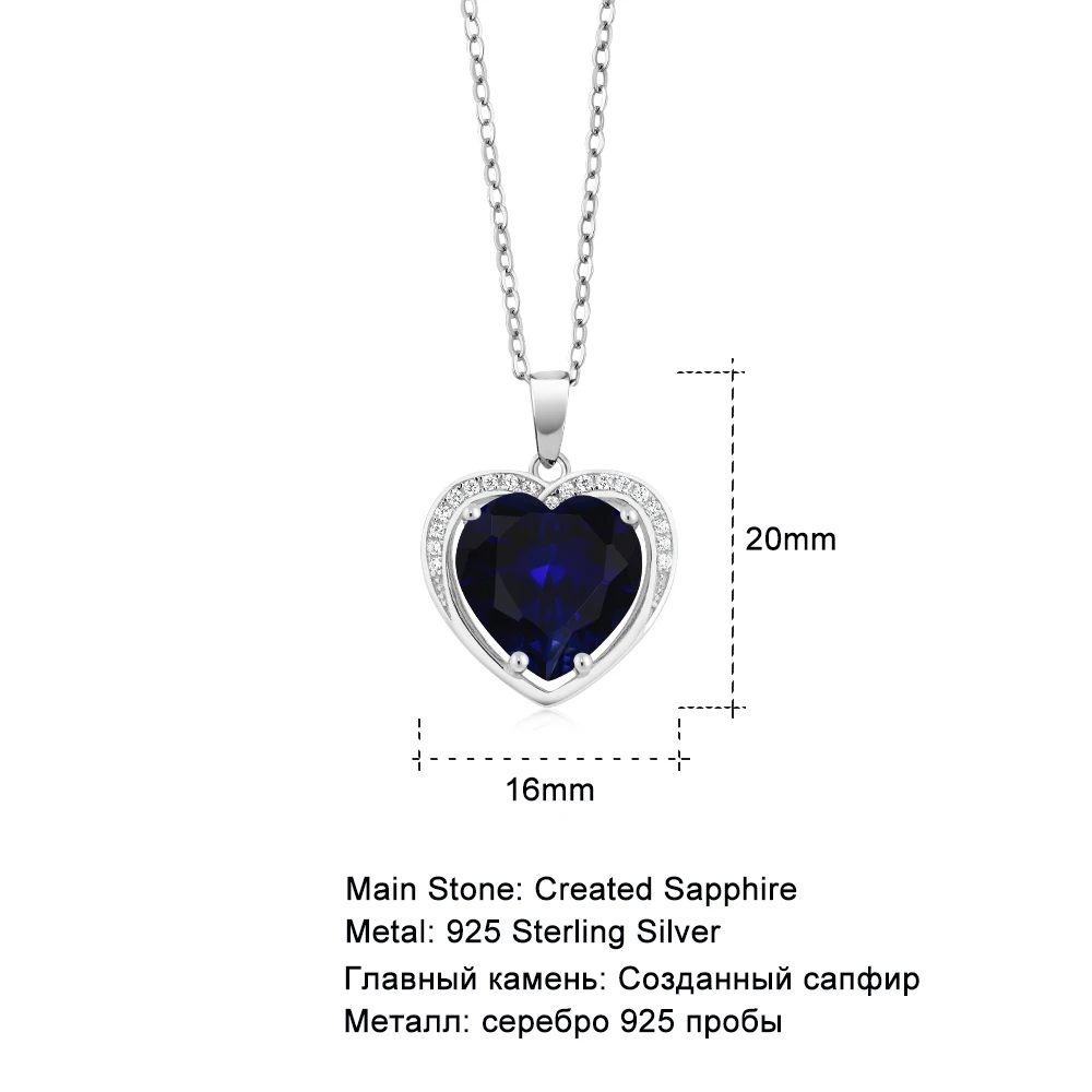 GemStoneKing Твердое Серебро 925 пробы 4 20 карат в форме сердца имитация сапфира кулон