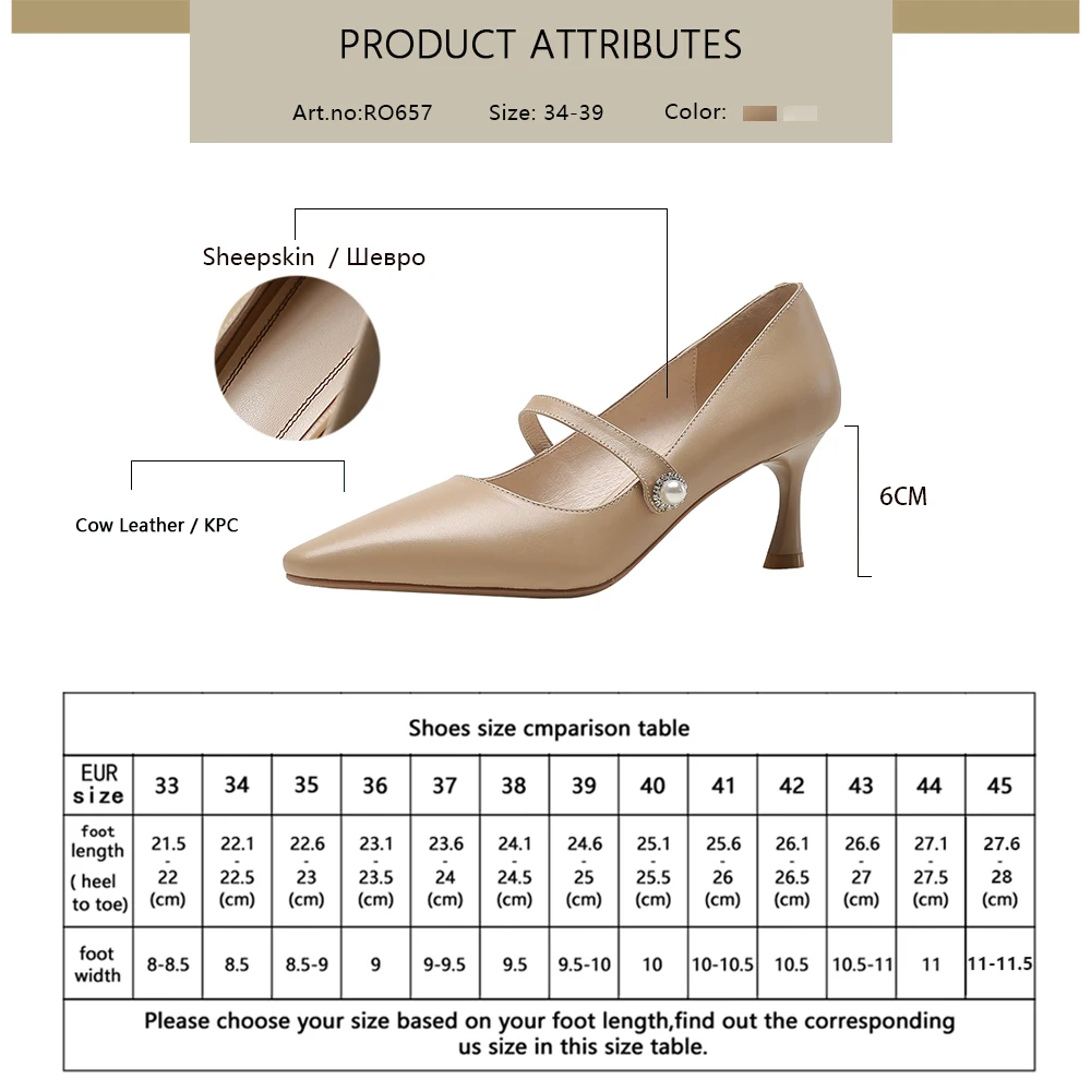 

RJN 2021 Spring New Women's Pumps Fashion Pointed Toe Stiletto Genuine Leather Shallow Slip-On Ladies Shoes Handmade Shoes RO657
