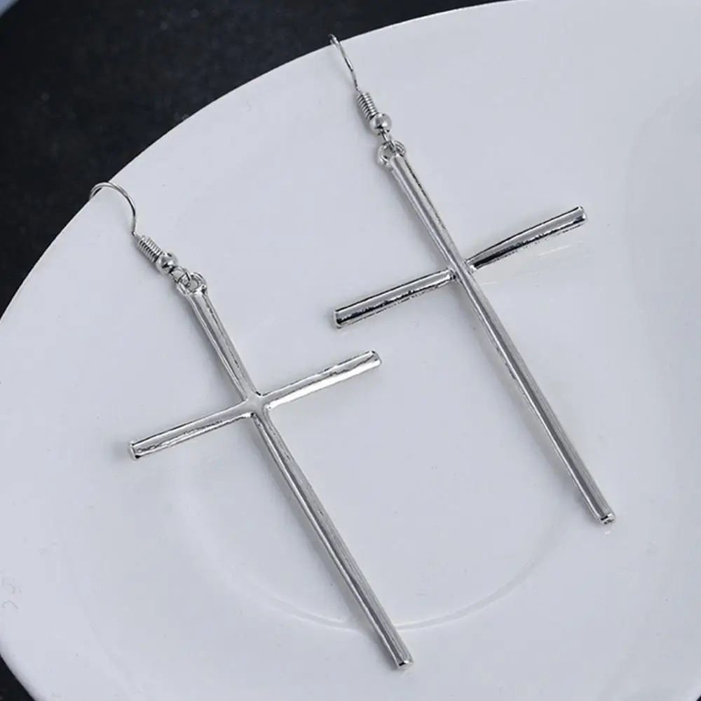 Модные длинные серьги в стиле панк подвеска виде креста мужские и женские