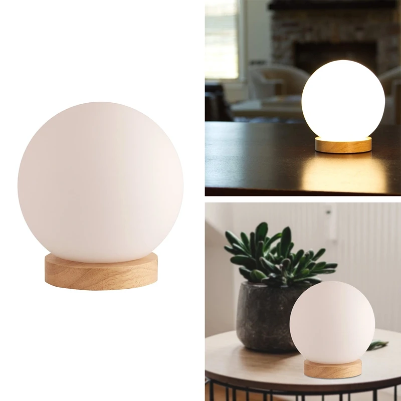 

Стеклянная шаровая настольная лампа в комплекте-ночная лампа-маленькая лампа с основанием из натурального дерева и круглым стеклянным аба...