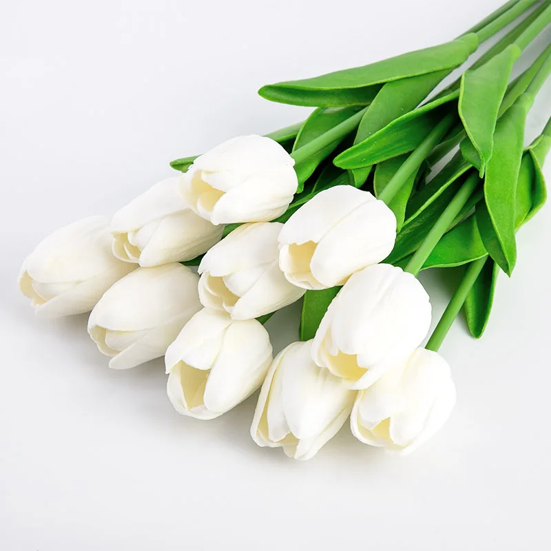 white 1 шт. искусственная кожа латексные тюльпаны искусственные цветы букет настоящий на ощупь тюльпан искусственные украшения мини для дома Свадебные украшения цветок - Цвет: white