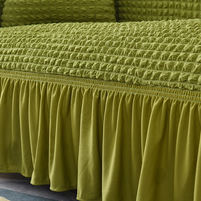 Жаккардовый чехол для дивана с юбкой эластичный универсальный на диван
