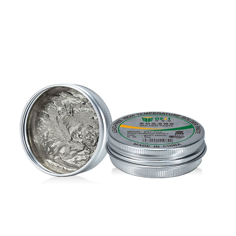

BST-705A 50g Lead free 217 Degree Good Welding Tin Sn99 Ag0.3 Cu0.7 Solder Paste Flux for PCB BGA LED Tin Planting Tools