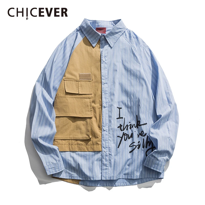 CHICEVER Корейская полосатая популярная цветная женская рубашка воротник с