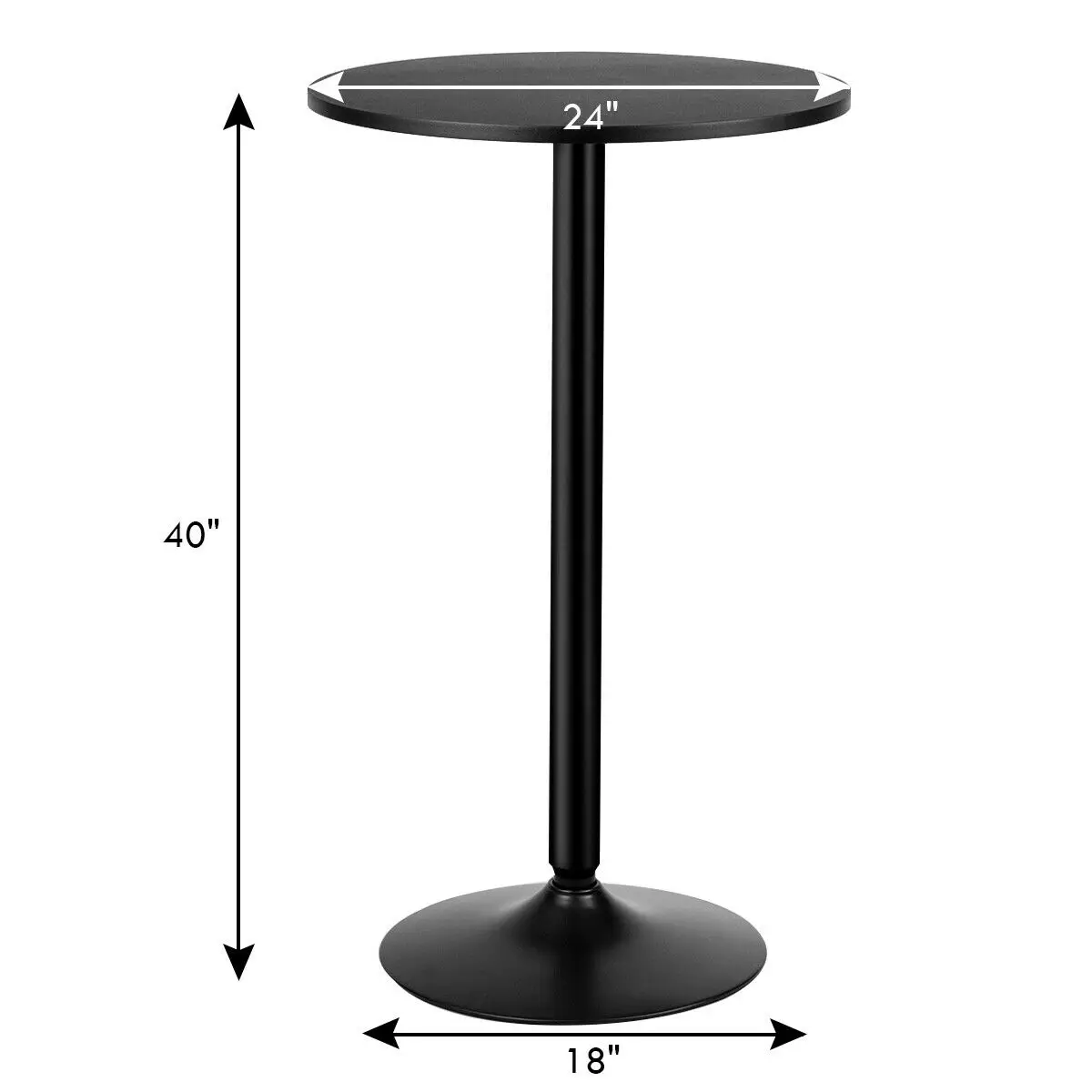 

24-дюймовый Круглый паб, стол для бистро, коктейльный стол высотой для бара с металлическим основанием для помещений, черный HW66291
