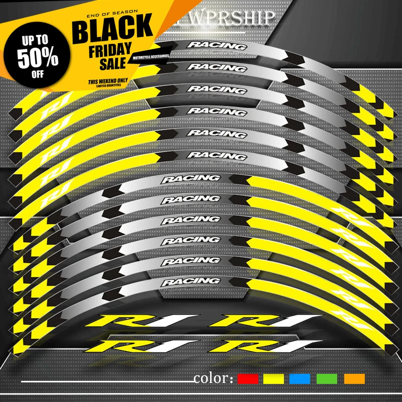

Hot sell 7 color for YAMAHA YZF R1 motorcycle wheel decals Reflective stickers rim stripes YZF R1 motorbike 17 Inch