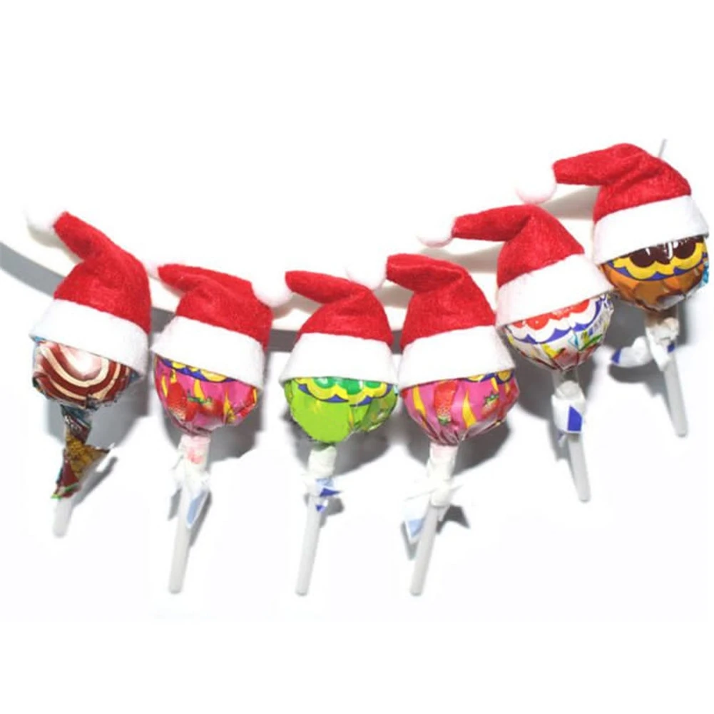 

6 Pcs/set Lollipop Christmas Hat Small Mini Candy Santa Accessories Hat Party Wedding Gifts DIY Cap Lollipop Claus Decorati H7O5
