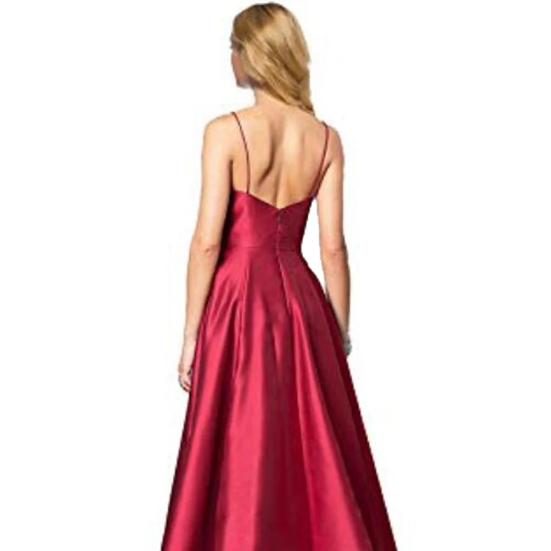 Женское длинное вечернее платье Бордовое трапециевидной формы с V-образным