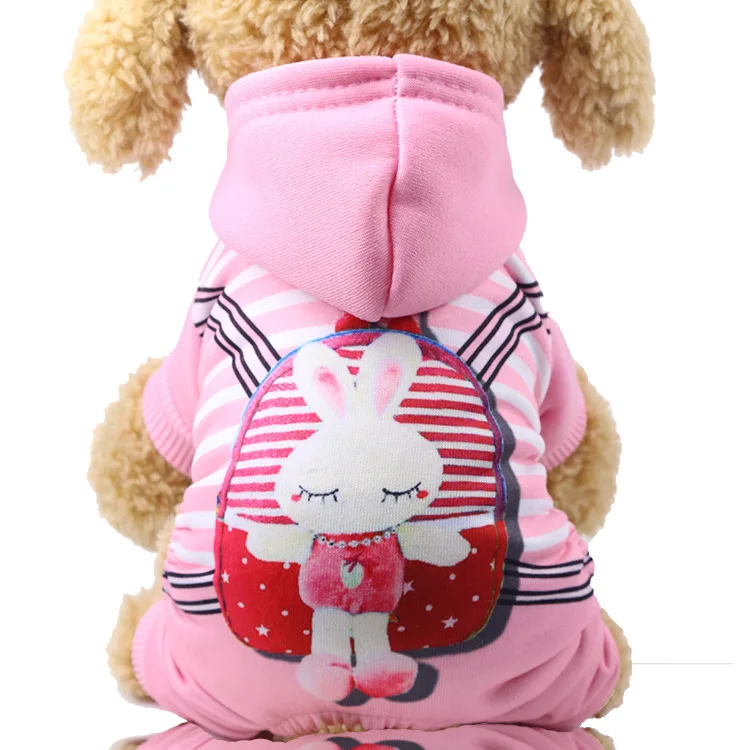

Pink Hooded Dog Clothes Cartoon Four-legged Button Pet Clothes