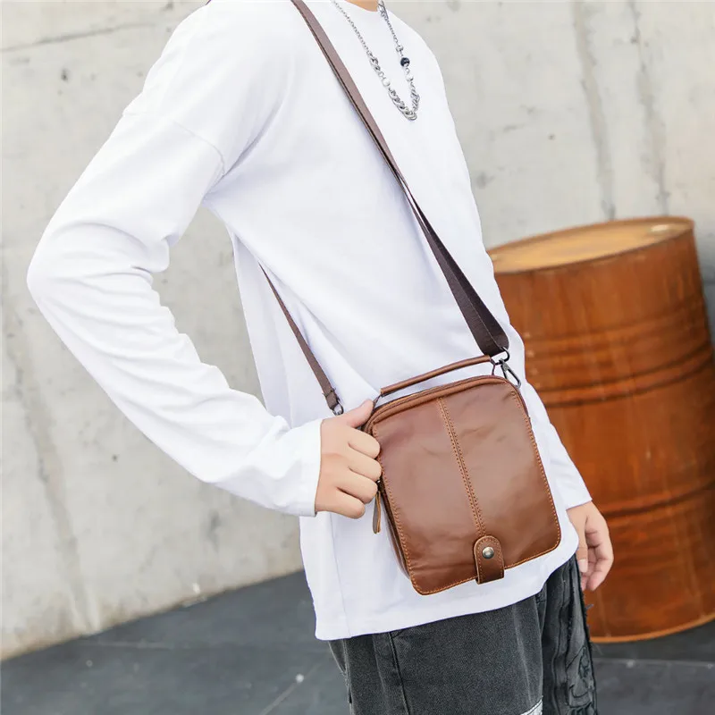 Retro fashion high quality natural real leather men small mini handbag outdoor daily weekend mobile phone shoulder messenger bag