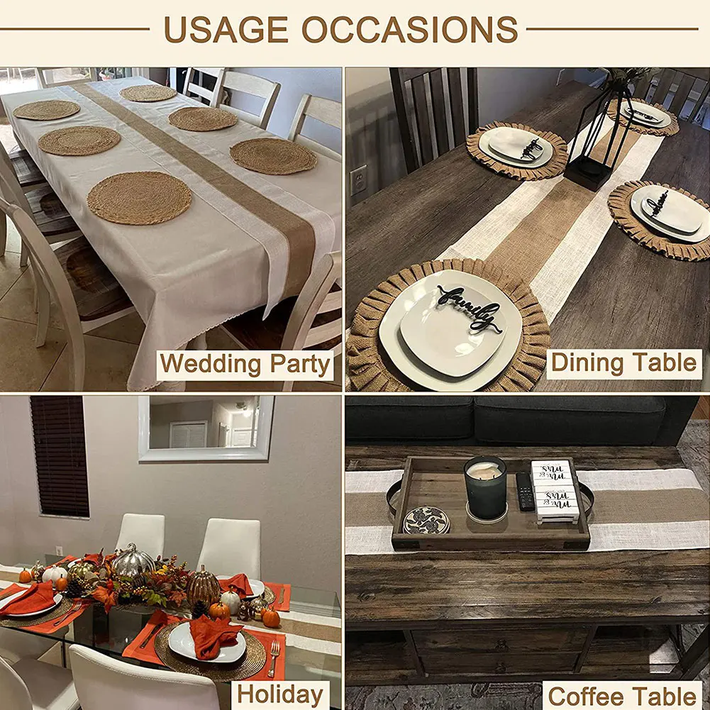 

275CM Vintage Retro Burlap Linen Jute Table Gadget Champagne Wedding Dining Room Table Cloth Christmas Restaurant Table Runner