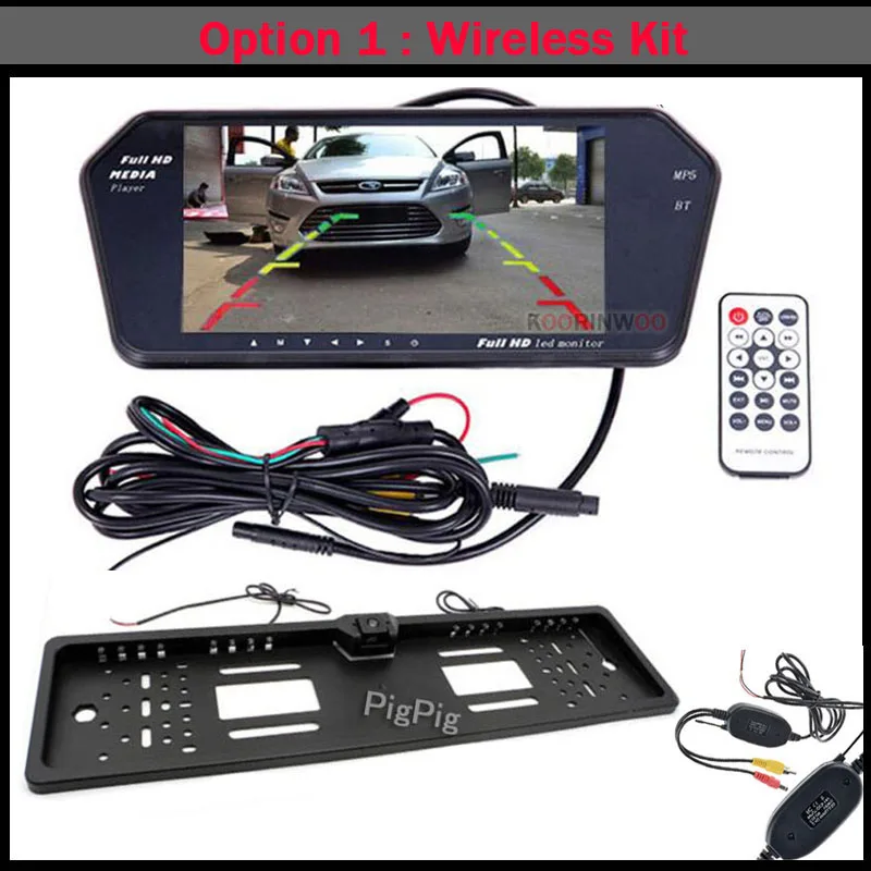 Option 1 Koorinwoo Беспроводной приемный медиа для sony CCD чип 1024P автомобильный монитор 7 дюймов камера заднего вида ЕС номерной знак камера задний резервный Bluetooth Вызов USB киноплеер автомобильный парковочный экран видео RCA - Цвет: Option 1