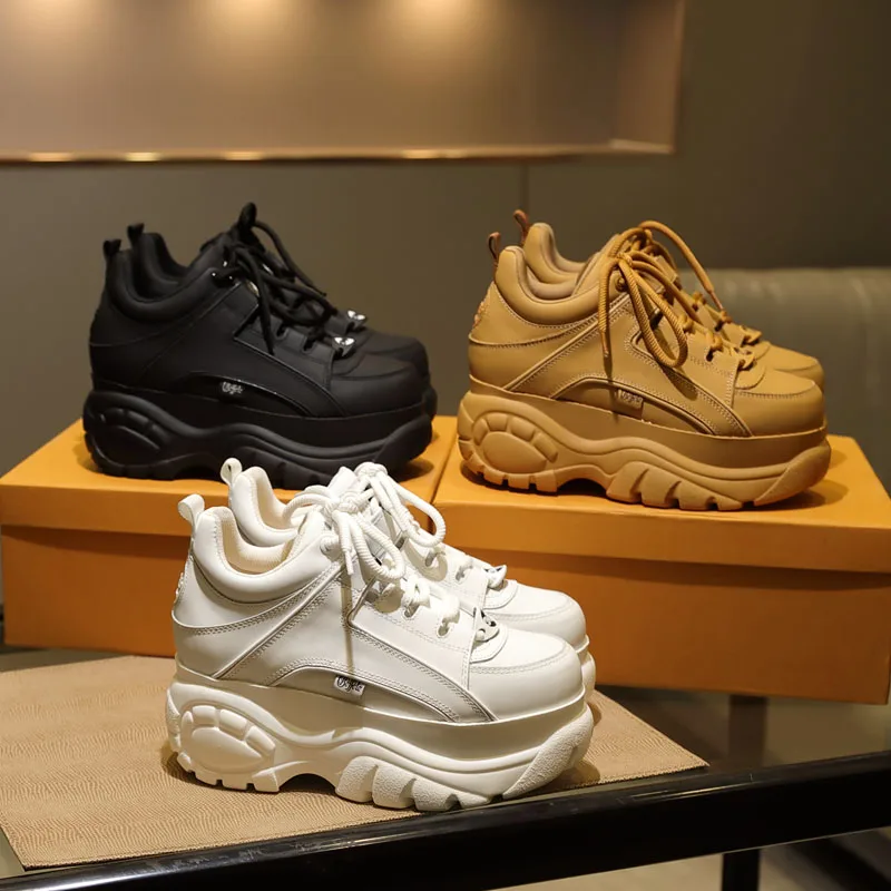 Туфли женские из натуральной кожи на платформе повседневные кроссовки имитация