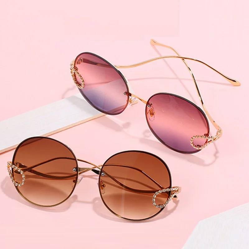 Новинка 2020 солнцезащитные очки женские Роскошные стразы круглые без оправы