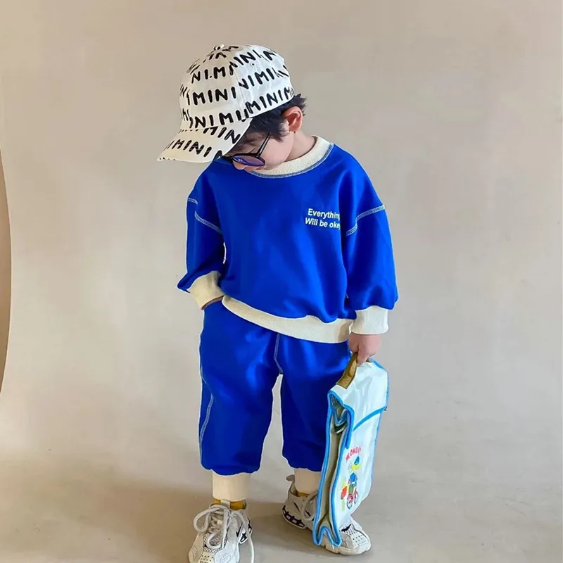 

2021 Autumn New Kids Clothes Boys Sets Hoodie and Pants 2Pcs Korean Solid Suit Long Sleeve Outfits
