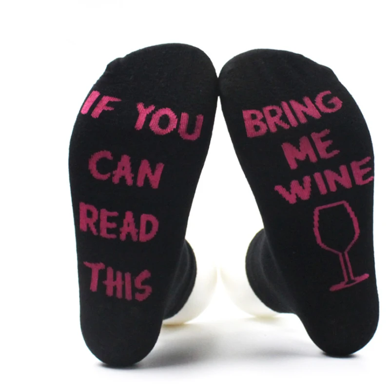 Women Men Funny Ankle Socks Letter Print If You can read this Bring Me Wine Coffee Beer autumn spring fall Dobby Christmas | Женская
