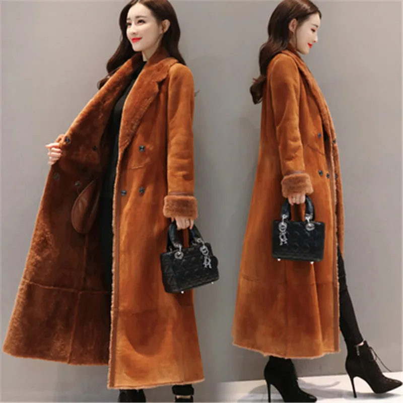 caramel colour Новинка года; зимняя женская Повседневная модная замшевая шерстяная куртка из овечьей шерсти; длинное хлопковое пальто; бархатные толстые теплые куртки; верхняя одежда; топы; G1168 - Цвет: caramel colour